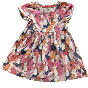 Mini Boden Girls Parrot Print Dress in Pink, Navy & Orange